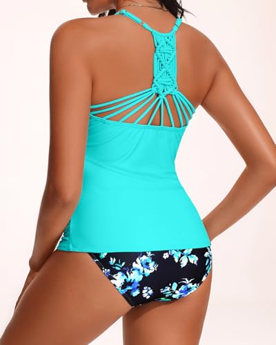 Holipick Tummy Control Two Piece Tankini Set Swimsuits for Women V Neck Tankini Top Bathing Suits with Swim Bottom4