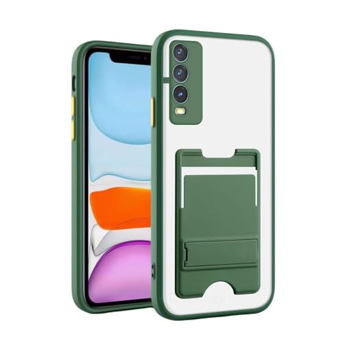 Image of Case Creation for Vivo Y20A Case with Stand [Military Drop Protection] [3 Stand Ways Built-in Kickstand] Shockproof Slim Translucent Matte Card Holder for Vivo Y20A Phone Cases (Olive Green)