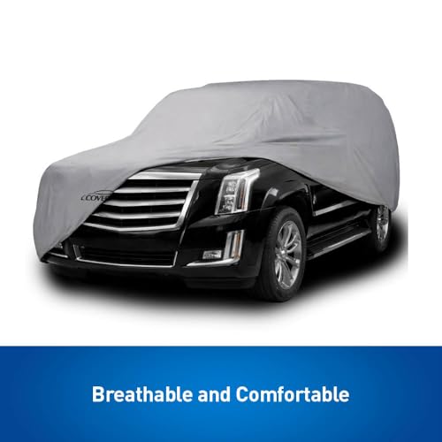 Image of Universal SUV Large Car Cover, Compatible with Full-Size 4-Door SUVs (Tahoe, Expedition Class) - Breathable Triple-Layer Protection, Lightweight & UV-Resistant, Triguard Gray, Includes Storage Bag