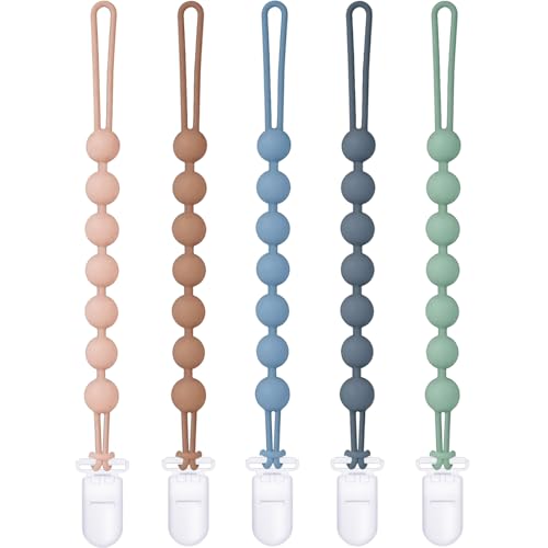 Image of Silicone Pacifier Clip, 5-Pack Pacifier Clips for Boys, One-Piece Soft Flexible Binky Clips Paci Holder with Rust-Free, Newborn Baby Girls Boy Essentials for Gifts for Xmas Baby Shower
