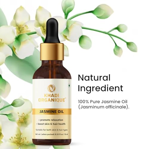 Image of Khadi Organique Jasmine Essential Oil for Hair Growth, Anti-Acne, Skin Brightening & Stress Relief | 100% Pure Natural, Therapeutic Grade Aromatherapy Oil for Diffuser, Massage & Meditation - 15ml