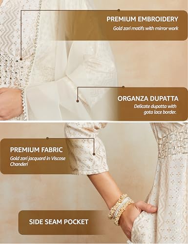 Image of Amazon Brand - Myx Women's Embroidered Anarkali Kurta Set with Organza Dupatta in Chanderi Blend (Available in Plus Sizes)