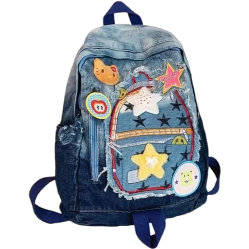 Denim Dayback Y2k Aesthetic Cute Backpack Large Capacity Large Capacity Backpack kawaii (Denim)