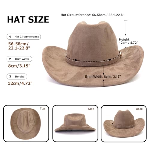 Image of Cowboy Hat Cowgirl Hat Men's & Women's Wide Brim Felt Fedora Hat with Buckle Belt Western Cowboy Hat for Women