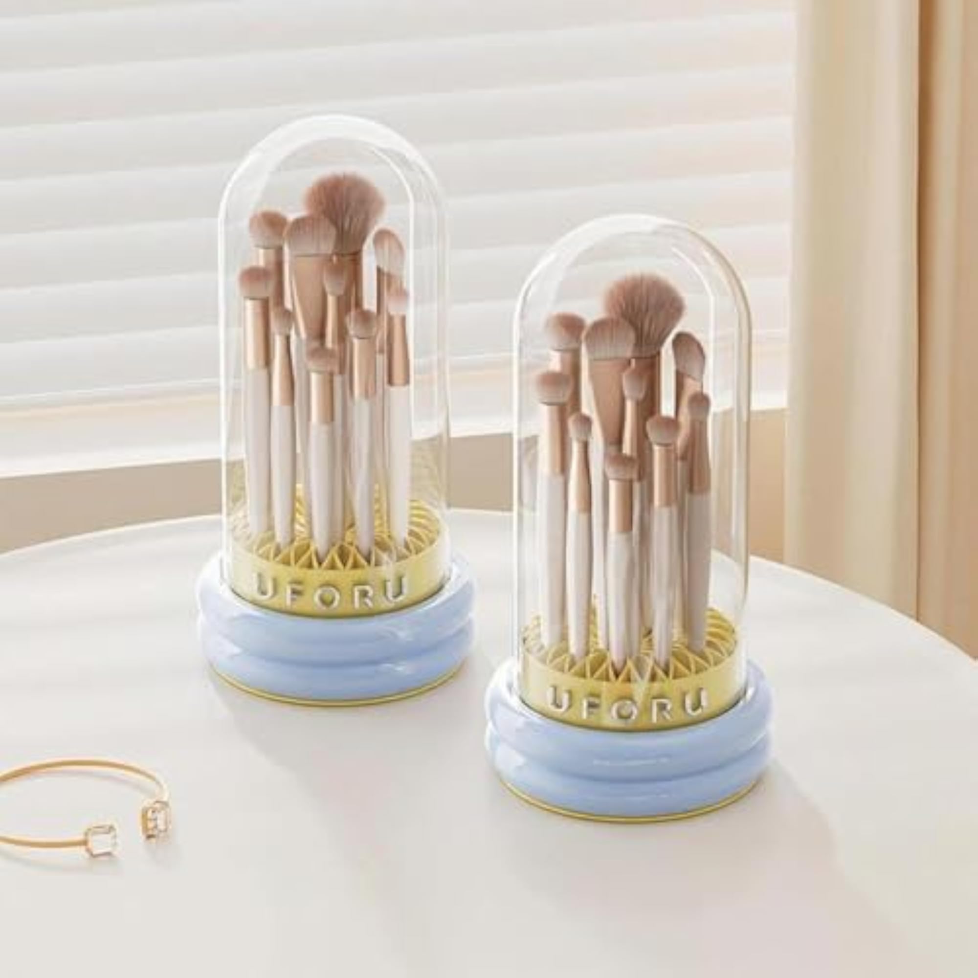 Makeup Brush Organizer, Dustproof Storage Box, Bubble Blue
