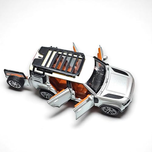 Image of The Flyers Bay Land Rover Defender RC Car, 1:22 Scale,Die-Cast Model with Openable Doors, Lights and Smoke Effects, Toy for Kids 3-10 Years (Silver)
