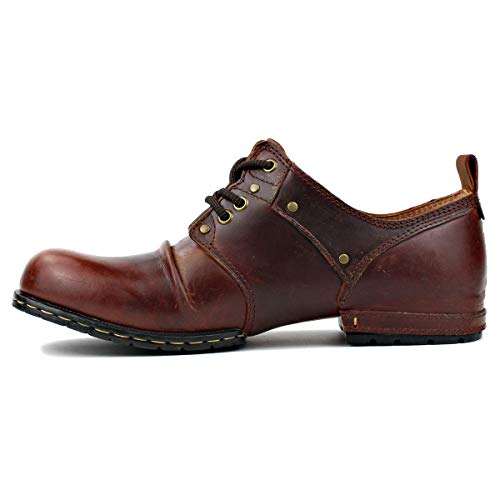 Image of OSSTONE Moto Boots for Men Fashion lace-up Leather Chukka Boots Casual Shoes OS-6015-1-RED-BROWN-R