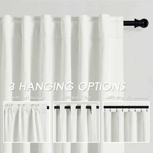 Image of Ivory Linen 100% Black Out Curtains 108 Inches Long 2 Panels Set for Bedroom Boho Farmhouse Back Tab Thermal Insulated Energy Efficient Room Darkening Curtains Living Room High Ceiling Length 9 FT
