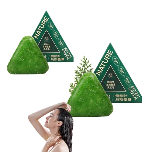 Finturo 2PC Seven Green Shampoo Bar - Nature Shampoo Bar with Grass Extract, Green Soap for Women & Men