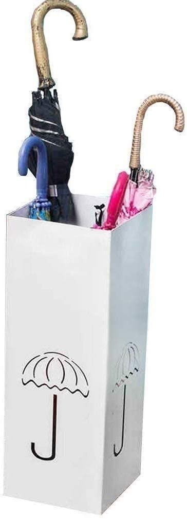 HYLYGFH White Metal Umbrella Stand Holder with Storage Bucket 7.9 x 21.7 Inches Square for Parasols and Umbrellas