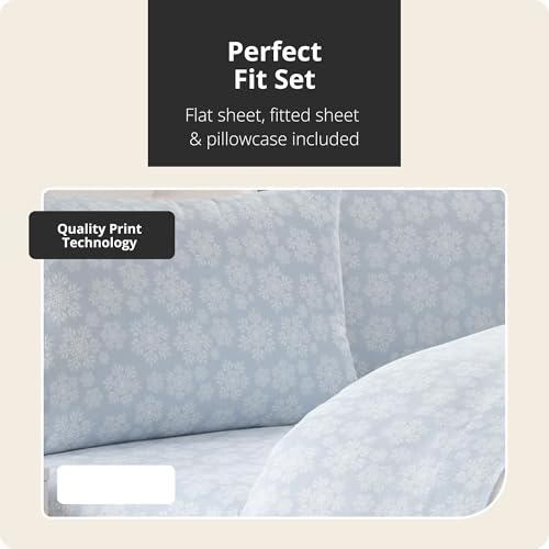 Image of Tahari Home Brushed Flannel 4-Piece Bedding Set, Full, Snowflake Blue