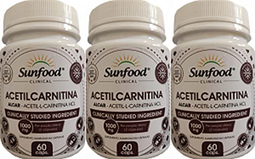 Acetilcarnitina Acetil L-Carnitina Sunfood 60 Cápsulas Kit 3 Unidades