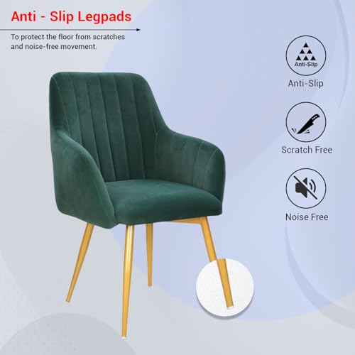 Image of Taboo Velvet Accent Chair with Armrests | Upholstered Luxury Lounge Dining Arm Chair | Soft Cushioned Seat with Backrest | Modern Velvet Chair with Gold Metal Legs for Living Room & Bedroom | Green