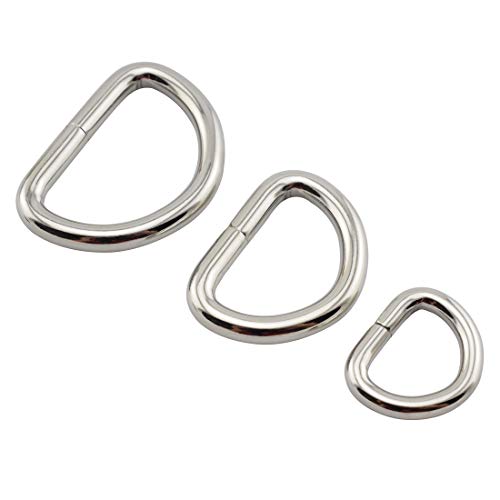 SDTC Tech 12 PCS Heavy Duty Multi-Purpose Metal D Ring Assorted Kit for Hardware Bags Ring DIY Craft Accessories Key Chain Dog Collars Buckle 5/8 Inch 1 Inch 1-1/4 Inch - Silver
