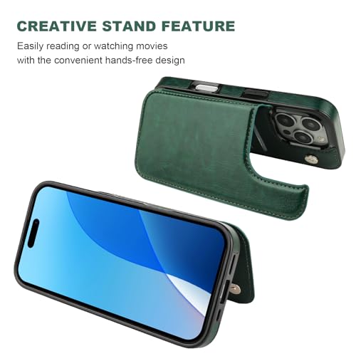 ONETOP Compatible with iPhone 16 Pro Wallet Case with Card Holder, PU Leather Kickstand Card Slots Case, Double Magnetic Clasp and Durable Shockproof Cover 6.3 Inch (Green) by ONETOP - Used condition - Image 4