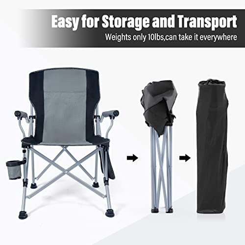 Folding Camping Chair Portable Outdoor Beach Chair, Heavy Duty Foldable Lawn Chair Support 330Lbs, Collapsible Lightweight Camp Chair With Cup Holder&Carry Bag For Fishing Outside Sports Picnic(Gray) #TOP3