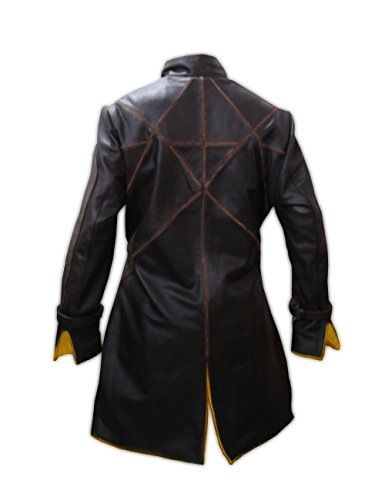 Mens Watch Dogs Aiden Pearce Cosplay Costume Genuine Cowhide Leather Trench Coat2