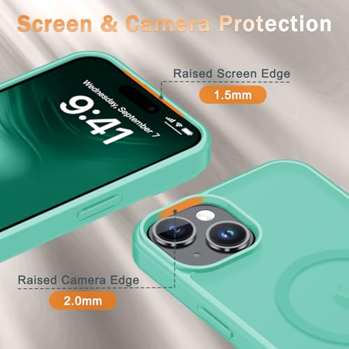 Image of YENAPOON for iPhone 15 Plus Case, iPhone 14 Plus Case, Matte Magnetic Phone Cover with 1 Screen Protector [Support for MagSafe] [Shockproof Military Grade Protection] Translucent Frosted Back, Teal