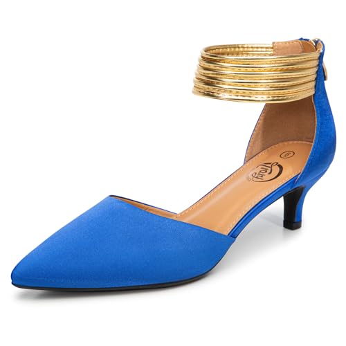 Image of Trary Kitten Heels for Women Closed Pointed Toe Low Stiletto Heels Pumps Shoes Women Comfortable Ankle Strap Pumps 2 inch Heel Party Dressy Shoes