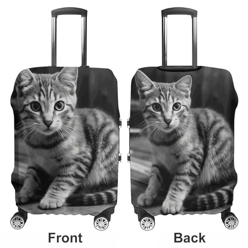Travel Luggage Cover Elastic Suitcase Protector Anti-Scratch Washable Cat on Wooden Table Luggage Sleeve Tsa Approved Carry on Covers Baggage Cover Fits 18-32 Inch Luggages3