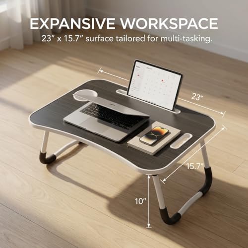 Image of BUYIFY 23 inch Foldable Lap Desk for Laptop Writing w /Cup Holder Black