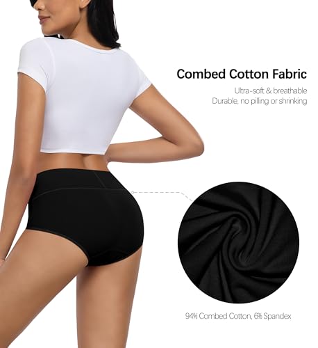 Image of MIRITY Women's High Waist Cotton Underwear - Soft Full Coverage Briefs with Double-Layer Waistedband