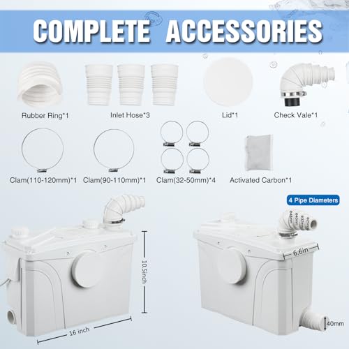 Extraup 700W Macerator Sewerage Sump Pump With 4 Water Inlets For Upflush Toilet System Waste Water Marine Toilet Disposal Laundry thumb #6