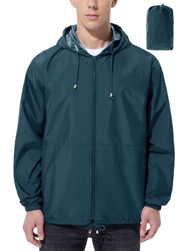 Image of UIQUR Mens Rain Jacket Raincoat Windbreaker Running Waterproof Lightweight Packable with Hood Travel Hiking Cycling