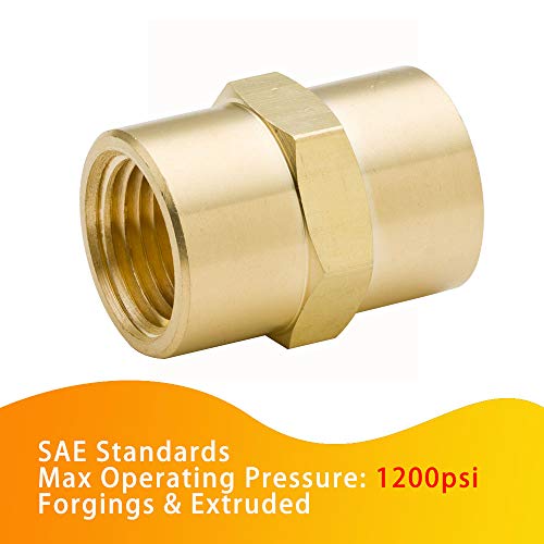 Legines Brass 1/8" NPT Female × 1/8" NPT Female Coupling Coupler Hex Head Pipe Fitting 1200psi (Pack of 2)