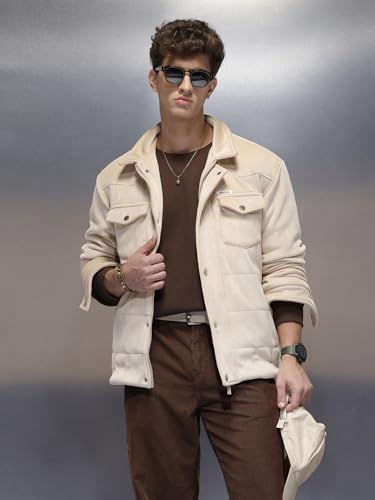 Image of WROGN Men's Corduroy Jacket | Zip & Snap Button | Oversized Fit