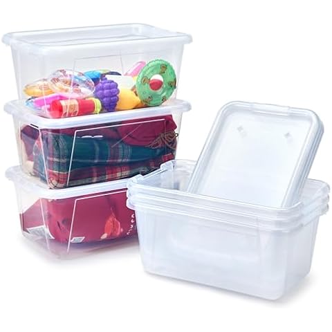 GAMENOTE Clear Stackable Plastic Storage Bins with Lids,Stackable Containers,Toy Storage Organizer - 5 Qt 6 Pack - Small Tubs,Tote Box for Classroom,Sorting(12×7.2×5.1 in) Cover