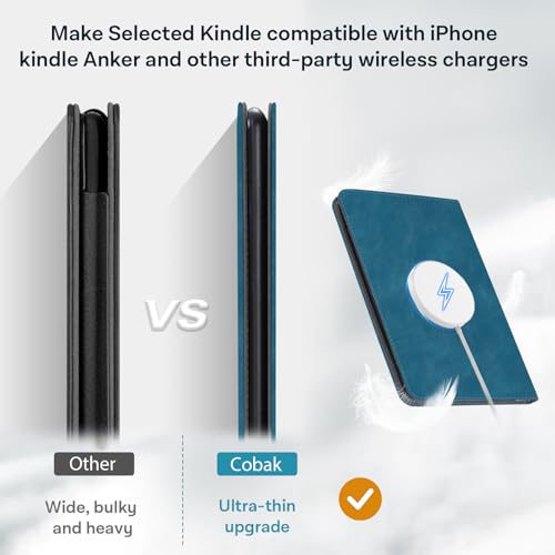 Image of CoBak Stand Case for 7 inch Kindle Paperwhite 12th Gen 2024 and Kindle Colorsoft with Hand Strap - Compatible with iPhone MagSafe, for Samsung /Belkin /Anker Wireless Charging Pads, Durable, Auto Sleep Wake