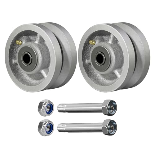 Image of 4 Inch V-Groove Steel Wheel, 7 /8 inch Wide 90 Groove, Fits 1 inch Angle Iron Track, Heavy Duty Industrial Track Wheel with Relief Groove, High Load Capacity(2 Pack)