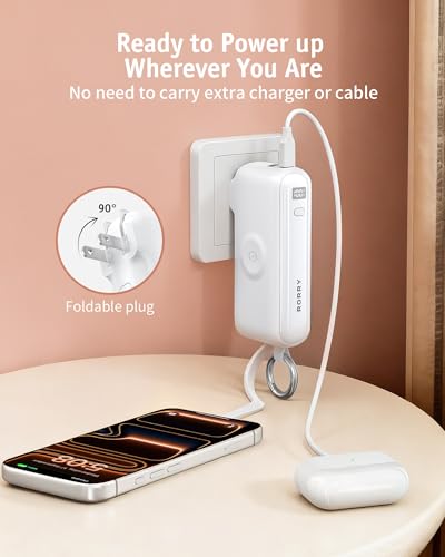 Image of RORRY Flow Portable Charger 10000mAh 40W Wall Plug Power Bank Battery Pack | Built-in USB-C Cable, Keychain Design, Fast Charging, for iPhone 17 /16 /15, Apple Watch, iPad, 3-in-1, Travel Essential