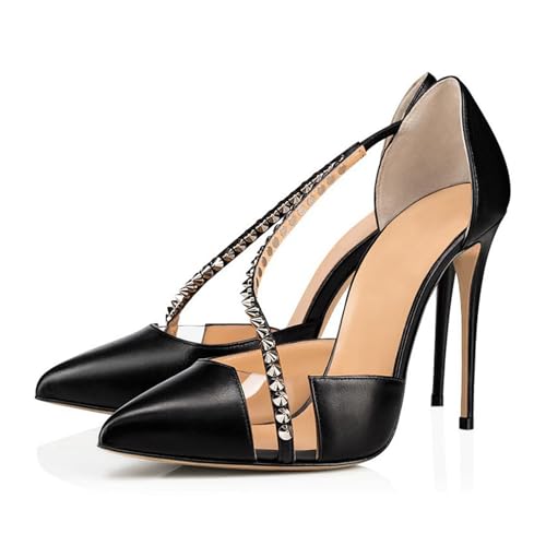 Talons aiguilles pointus pour femmes avec brides à rivets et talons hauts 12 cm