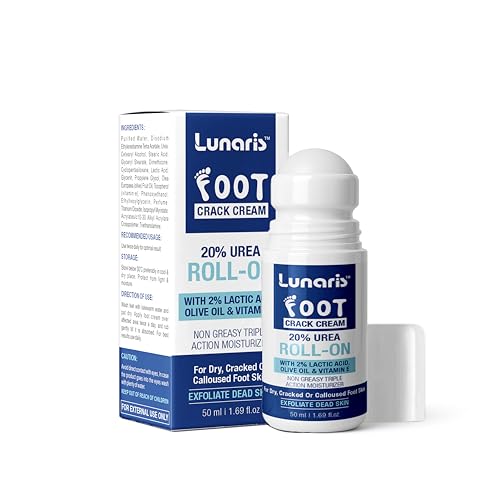 Image of Lunaris 20% Urea Foot Cream Roll On - 50ml | For Dry, Cracked Or Calloused Foot Skin Repair | With 2% Lactic Acid, Olive Oil & Vitamin E | Helps Moisturise & Exfoliates Dead Skin | Non Greasy