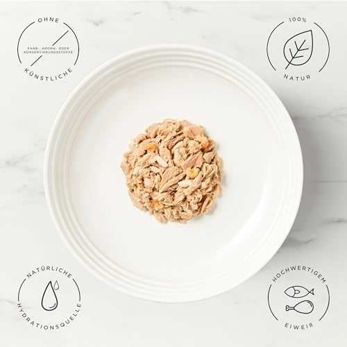 Encore 100% natürliches Premium Nassfutter für Katzen, Thunfischfilet mit Shrimps in Brühe für erwachsene Katzen - Packung mit 16 x 70g Dosen