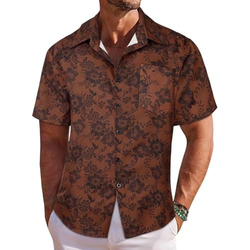 Hawaiian Shirt for Men Short Sleeve Floral Button Down Tops Summer Beach Outfit with Pocket 2026