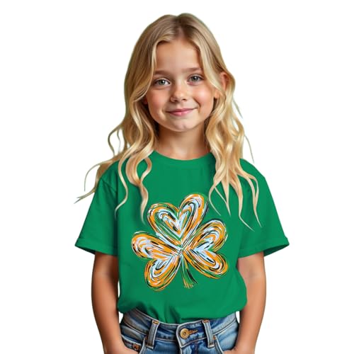 Kids St. Patrick's Day Shirts Boys Girls Shamrock Graphic T-Shirt Irish Clover Print Short Sleeve Summer Tees