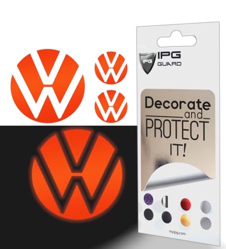 Image of IPG Decal Made for VW 2021 Passat Polo Tiguan Golf Rear /Front Emblem Logo Decals Stickers Set (4 Units) (Reflective Orange)