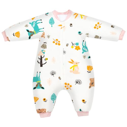 SIMYJOY Baby Sleeping Bag, 2.5 TOG Winter Toddler Sleeping Bag with Legs, 100% Cotton Baby Sleeping Bag with Arms, 6-18M, Garden Fawn