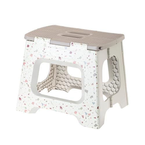 Image of Vigar Compact Folding Step Stool, 10-1 /2 Inch, Terrazzo Body | For Adults, Lightweight Portable Stool with Handle, Non Slip, Space Saving, up to 330 lb