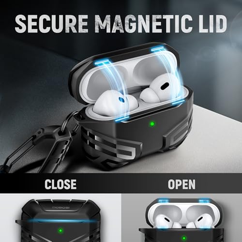 MOBOSI for AirPods Pro 2 Case Cover with Cleaner Kit & Keychain, Compatible with MagSafe, Compatible with Airpod Pro Case 2nd/1st Gen Shockproof Protective Hard Shell for Men(2023/2022/2019), Black - Image 2