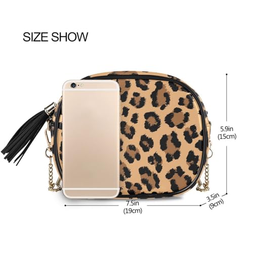 Women's Brown Leopard Animal Print Crossbody Bag, Satchel Handbag with Adjustable Chain Strap, 7.48x5.9x3.54in3