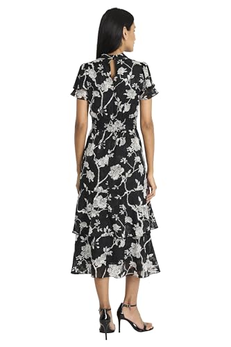 Maggy London Women's Elegant Midi Ruffled Sleeves-High Neck-Tiered Skirt-Versatile Cocktail Dress3