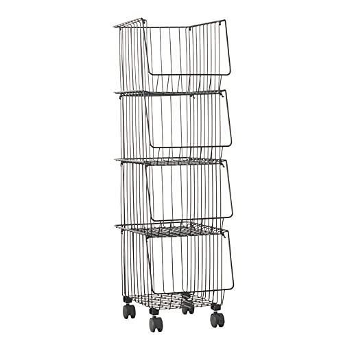 Metal Wire Basket with Wheels, Stackable storage basket combination, 4 Tier Rolling Fruit Basket Utility Rack, for Kitchen, Bedroom, Bathroom Cover