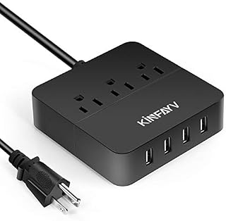 KINFAYV Power Strip with 4 USB Ports & 3 Outlets - Portable USB