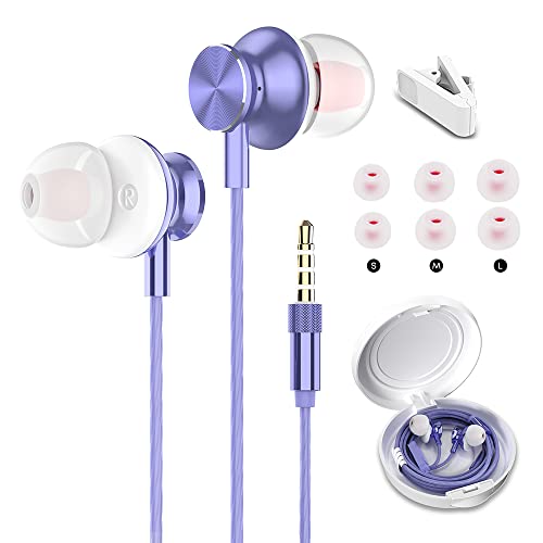 Mijiaer Purple Earbuds for Small Ears, M30 Wired Ear Buds with Microphone 3.5mm Jack Earphone for Women,Girls,Teen