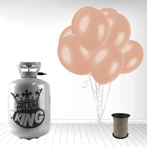 Disposable Helium Gas Cylinder with 30 Balloons and Curling Ribbon included (Rose Gold, Single)
