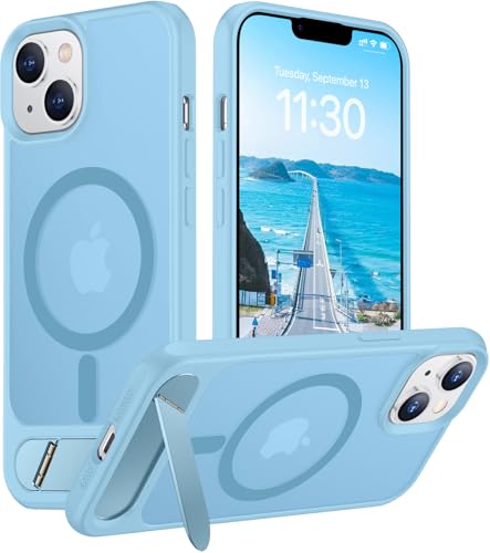 Image of Magnetic Compatible with iPhone 14 Case /iPhone 13 Case,[Built-in Invisible Kickstand][Compatible with MagSafe][Military Grade Shockproof] Slim Translucent Matte Phone Case for iPhone 14 /13 6.1 inch
